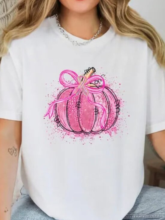 Tops - Cute Pumpkin Shirt, In October We Wear Pink Awareness Tee